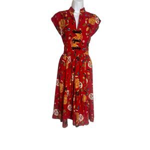 Trashy Divas Asian Novelty Lanterns Fit Flare Dress Mandarin Collar Frog Clasp 8